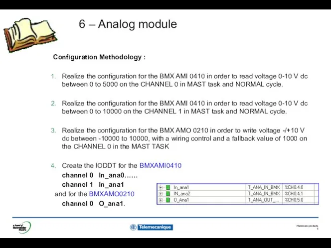 6 – Analog module Configuration Methodology : Realize the configuration for the BMX