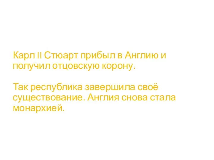 Карл II Стюарт прибыл в Англию и получил отцовскую корону.