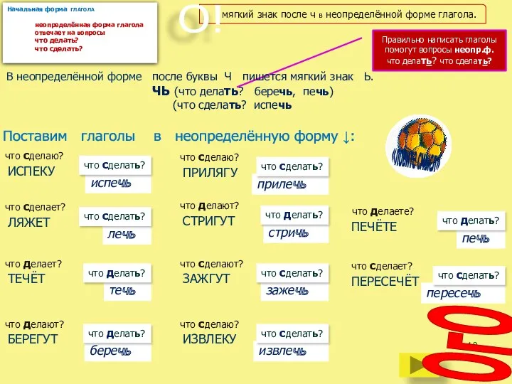Правильно написать глаголы помогут вопросы неопр.ф. что делать? что сделать?