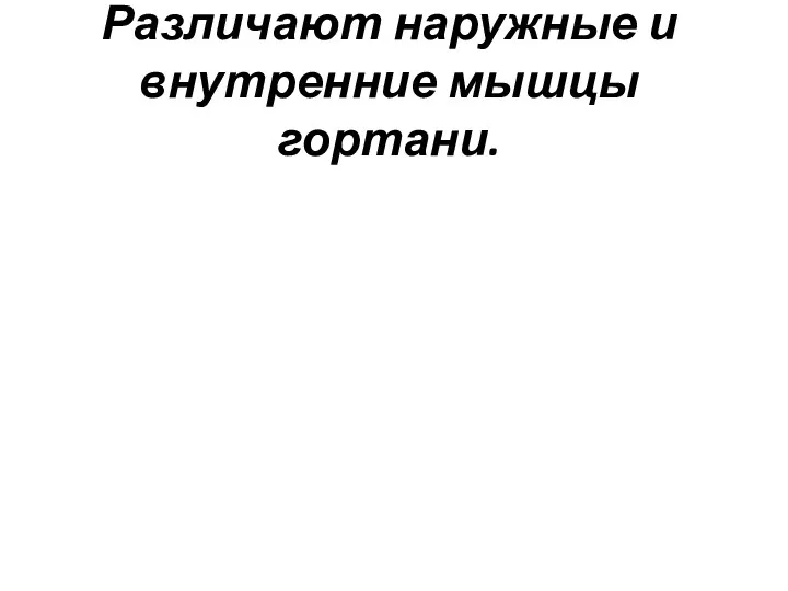 Различают наружные и внутренние мышцы гортани.