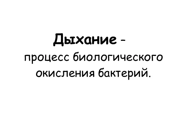 Дыхание – процесс биологического окисления бактерий.