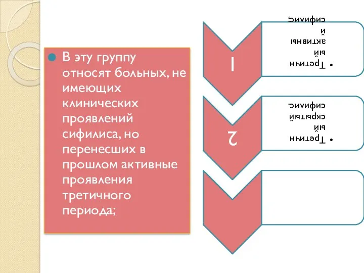 В эту группу относят больных, не имеющих клинических проявлений сифилиса,