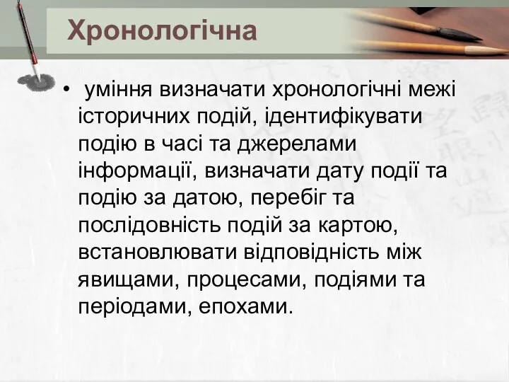 Хронологічна уміння визначати хронологічні межі історичних подій, ідентифікувати подію в