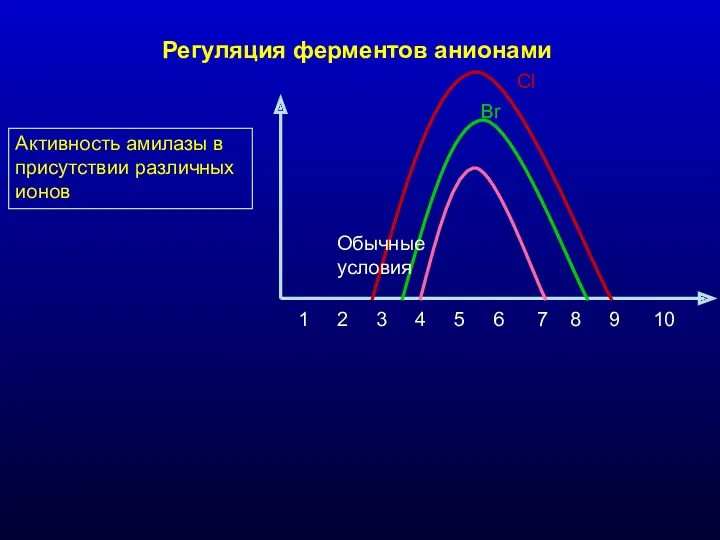 Активность амилазы в присутствии различных ионов Cl Br 1 2