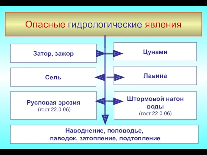 Опасные гидрологические явления Затор, зажор Сель Лавина Штормовой нагон воды