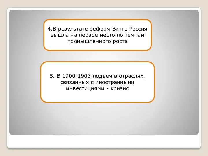 5. В 1900-1903 подъем в отраслях, связанных с иностранными инвестициями - кризис 4.В