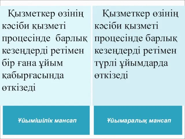 Ұйымішілік мансап Ұйымаралық мансап Қызметкер өзінің кәсіби қызметі процесінде барлық