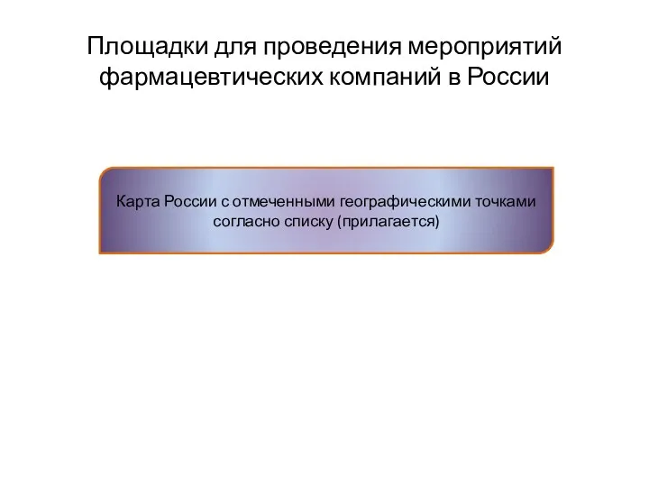 Карта России с отмеченными географическими точками согласно списку (прилагается) Площадки