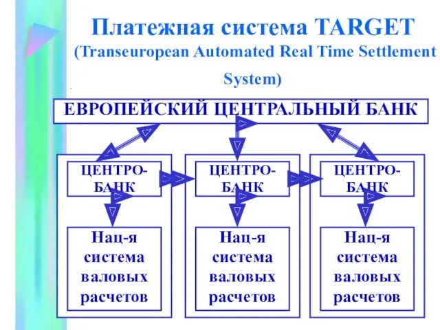 Платежная система TARGET (Transeuropean Automated Real Time Settlement System) . ЕВРОПЕЙСКИЙ ЦЕНТРАЛЬНЫЙ БАНК
