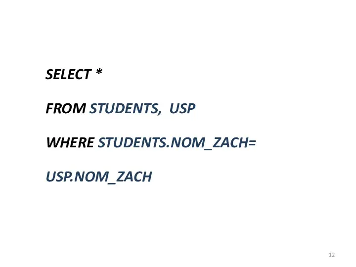SELECT * FROM STUDENTS, USP WHERE STUDENTS.NOM_ZACH= USP.NOM_ZACH
