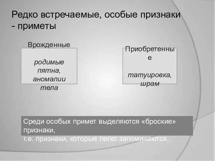 Редко встречаемые, особые признаки - приметы Врожденные родимые пятна, аномалии