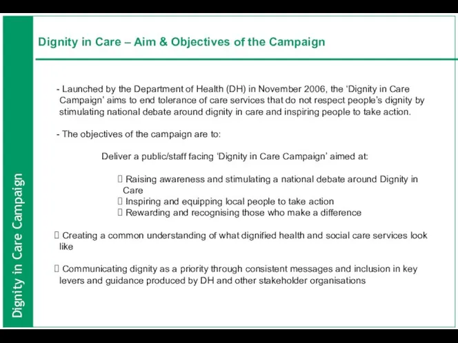 Dignity in Care – Aim & Objectives of the Campaign