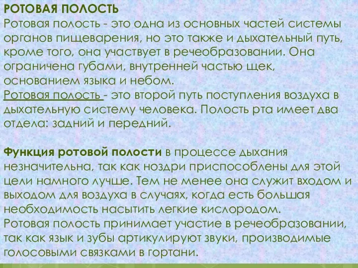 РОТОВАЯ ПОЛОСТЬ Ротовая полость - это одна из основных частей