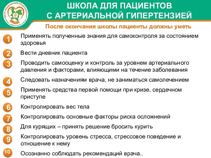 ШКОЛА ДЛЯ ПАЦИЕНТОВ С АРТЕРИАЛЬНОЙ ГИПЕРТЕНЗИЕЙ После окончания школы пациенты