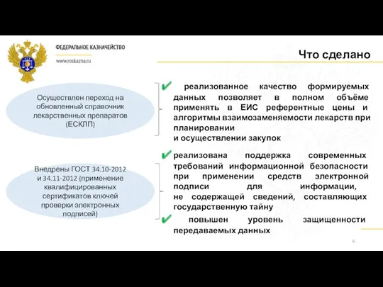 6 Что сделано Осуществлен переход на обновленный справочник лекарственных препаратов