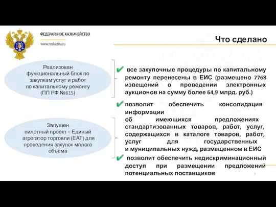 7 Что сделано Реализован функциональный блок по закупкам услуг и