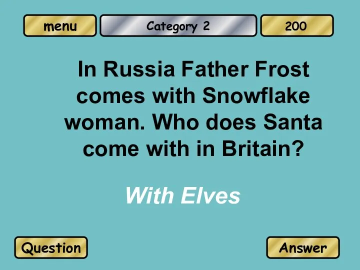 Category 2 In Russia Father Frost comes with Snowflake woman.