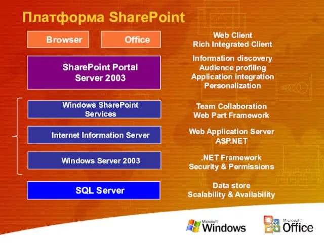 Платформа SharePoint SQL Server SharePoint Portal Server 2003 Information discovery