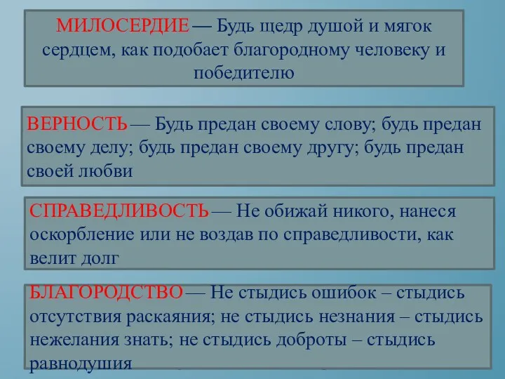 Рыцарь должен быть милосердым и кротким к слабому, и не