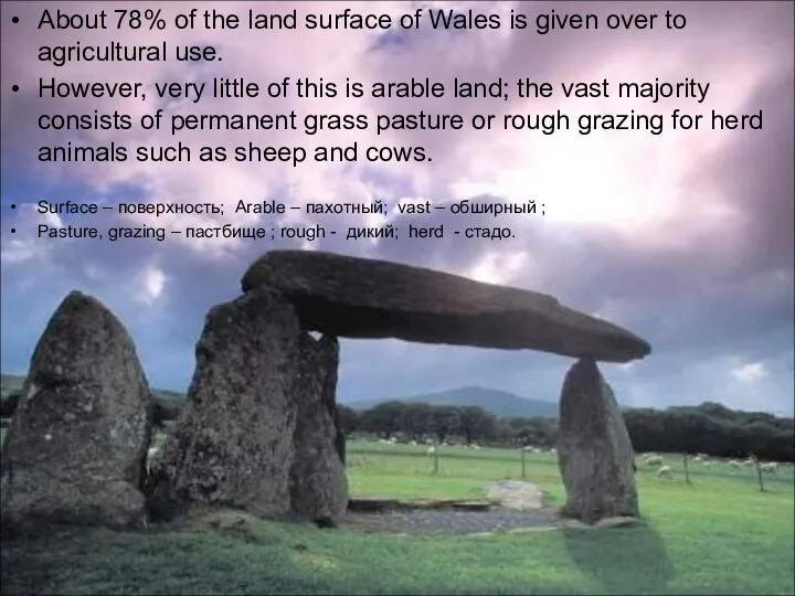 About 78% of the land surface of Wales is given