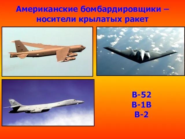 Американские бомбардировщики – носители крылатых ракет В-52 В-1В В-2