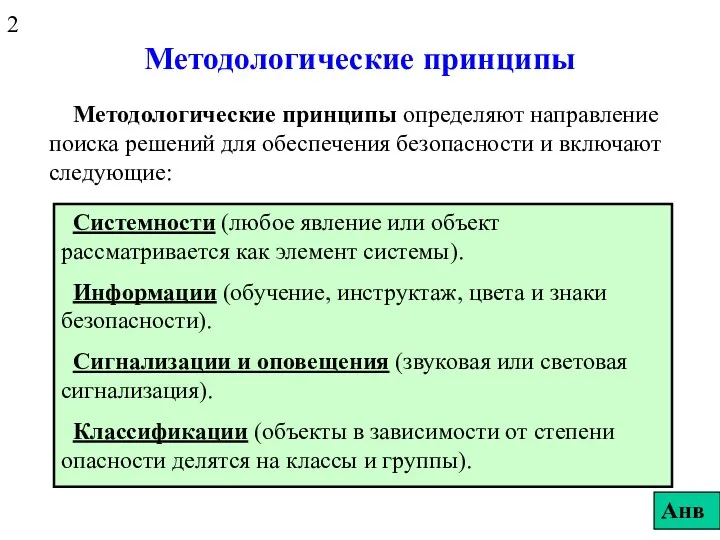 Методологические принципы Методологические принципы определяют направление поиска решений для обеспечения