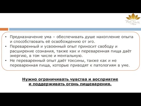 Предназначение ума – обеспечивать душе накопление опыта и способствовать её