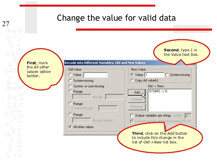 Change the value for valid data First, mark the All