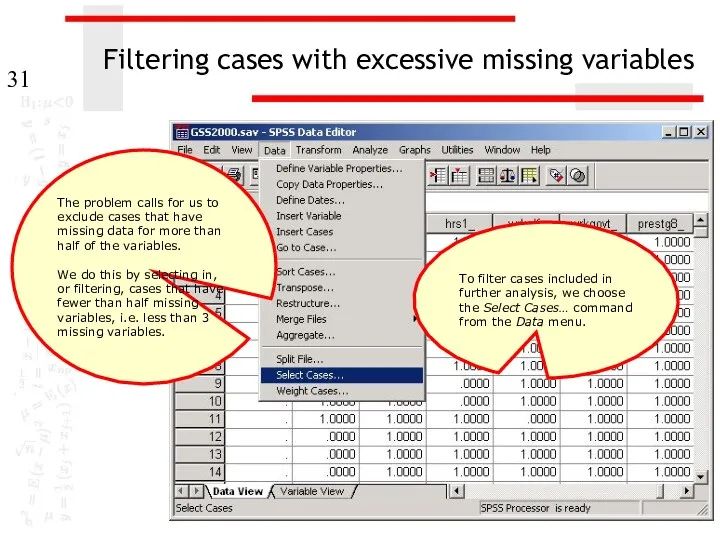 Filtering cases with excessive missing variables To filter cases included