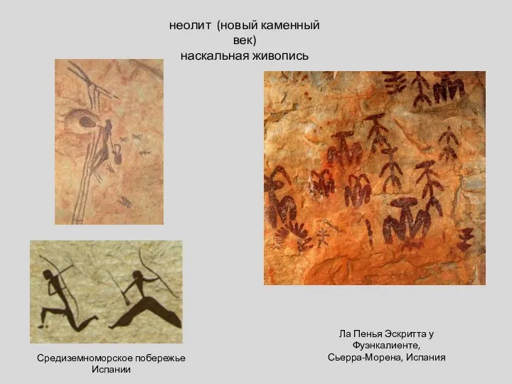 Средиземноморское побережье Испании неолит (новый каменный век) наскальная живопись Ла Пенья Эскритта у Фуэнкалиенте, Сьерра-Морена, Испания