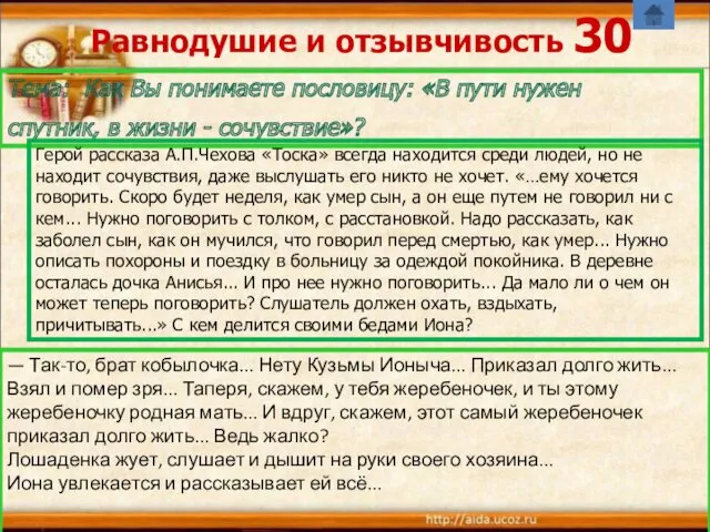 Равнодушие и отзывчивость 30 Тема: Как Вы понимаете пословицу: «В