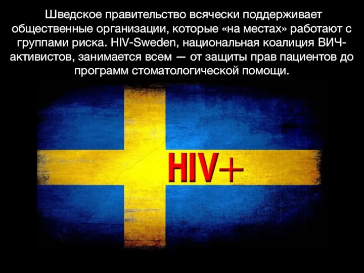 Шведское правительство всячески поддерживает общественные организации, которые «на местах» работают с группами риска.