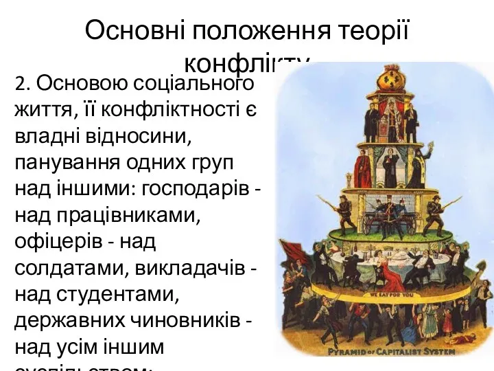 Основні положення теорії конфлікту 2. Основою соціального життя, її конфліктності