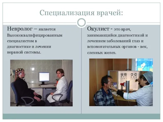 Специализация врачей: Невролог – является Высококвалифицированным специалистом в диагностике и