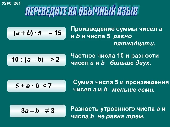 Произведение суммы чисел а и b и числа 5 равно