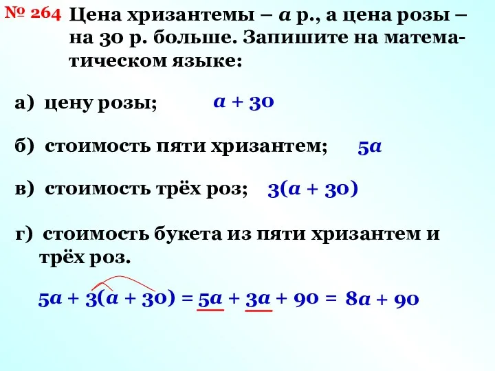 № 264 Цена хризантемы – а р., а цена розы