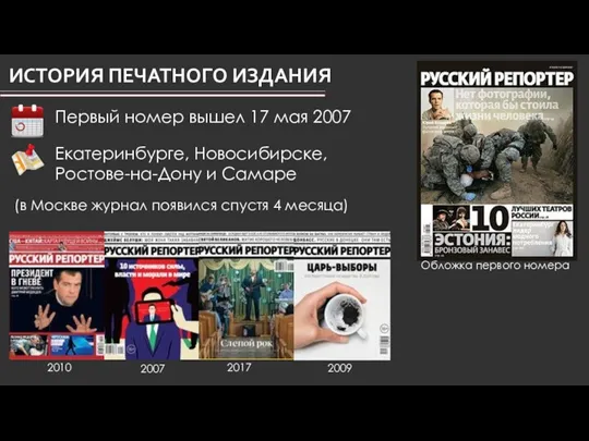 ИСТОРИЯ ПЕЧАТНОГО ИЗДАНИЯ Обложка первого номера 2007 2009 2010 2017