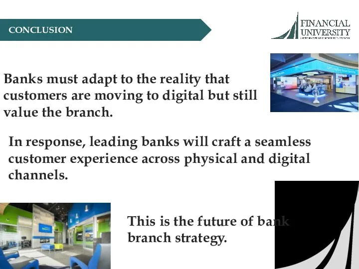 CONCLUSION Banks must adapt to the reality that customers are