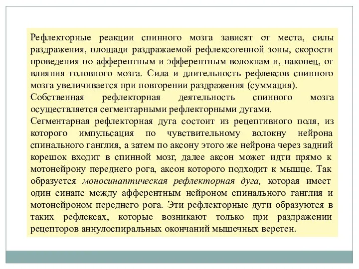 Рефлекторные реакции спинного мозга зависят от места, силы раздражения, площади