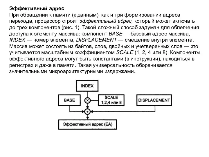 Эффективный адрес При обращении к памяти (к данным), как и