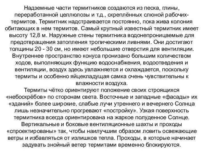 Надземные части термитников создаются из песка, глины, переработанной целлюлозы и