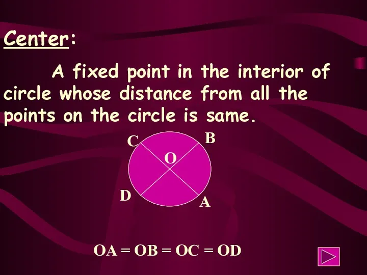 Center: A fixed point in the interior of circle whose