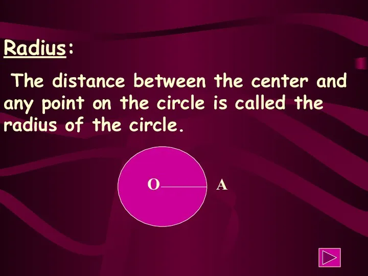 Radius: The distance between the center and any point on