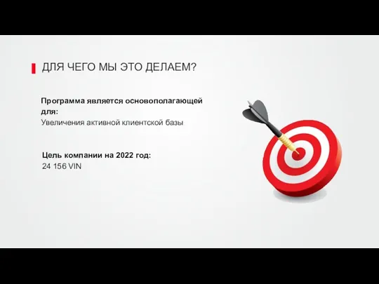 Программа является основополагающей для: Увеличения активной клиентской базы ДЛЯ ЧЕГО МЫ ЭТО ДЕЛАЕМ?