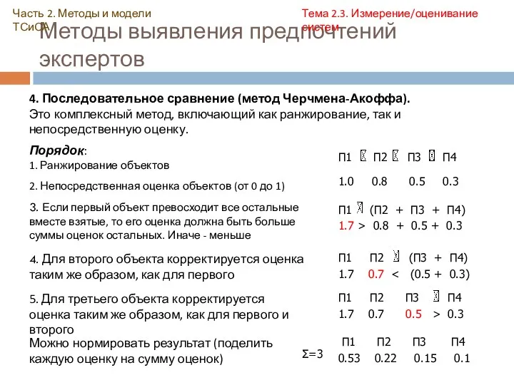 Методы выявления предпочтений экспертов Часть 2. Методы и модели ТСиСА