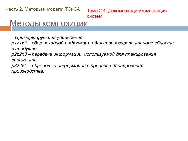 Методы композиции Часть 2. Методы и модели ТСиСА Тема 2.4.