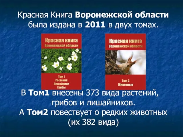 Красная Книга Воронежской области была издана в 2011 в двух