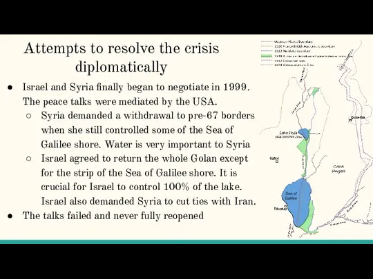 Attempts to resolve the crisis diplomatically Israel and Syria finally