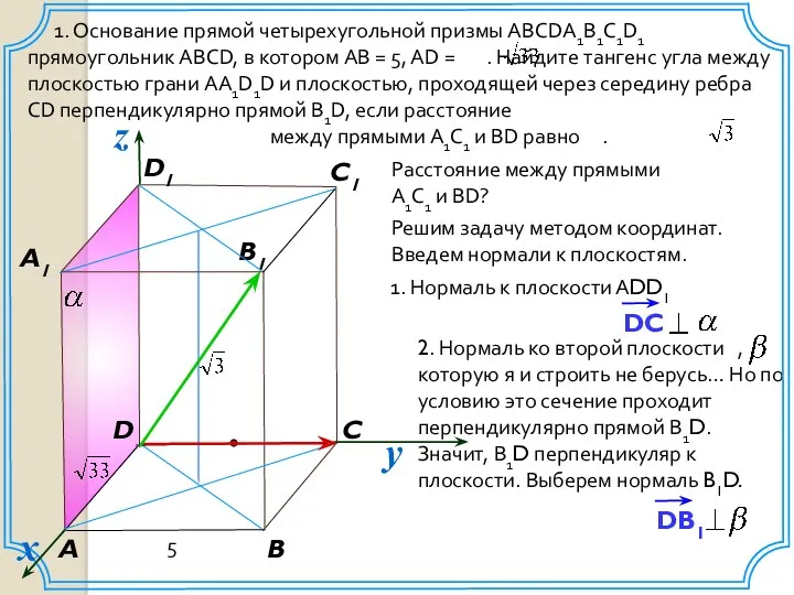 1. Основание прямой четырехугольной призмы ABCDA1B1C1D1 прямоугольник ABCD, в котором