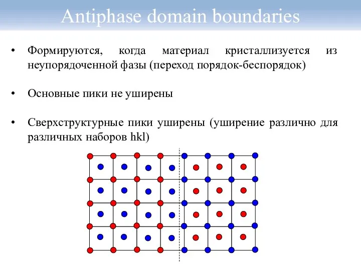 Antiphase domain boundaries Формируются, когда материал кристаллизуется из неупорядоченной фазы